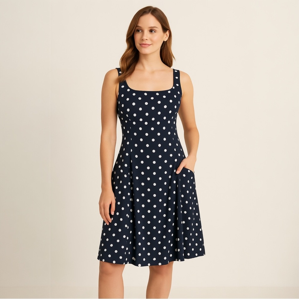 Lauren Ralph Lauren Black Polka Dot Dress With Pockets | Pleated Fit & Flare